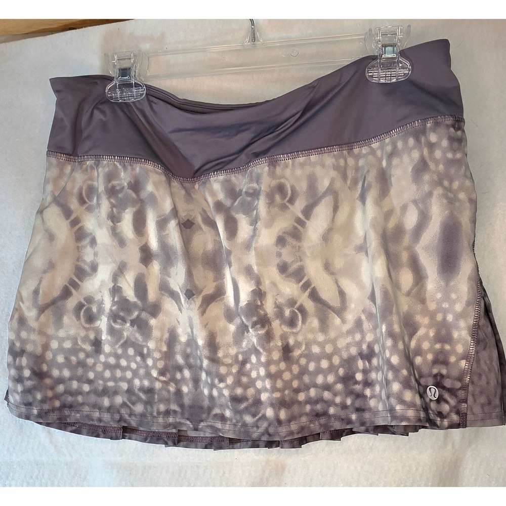 Lululemon Pace Setter Skirt 10 Gray Purple Tie Dye Pleated Running Tennis Skort